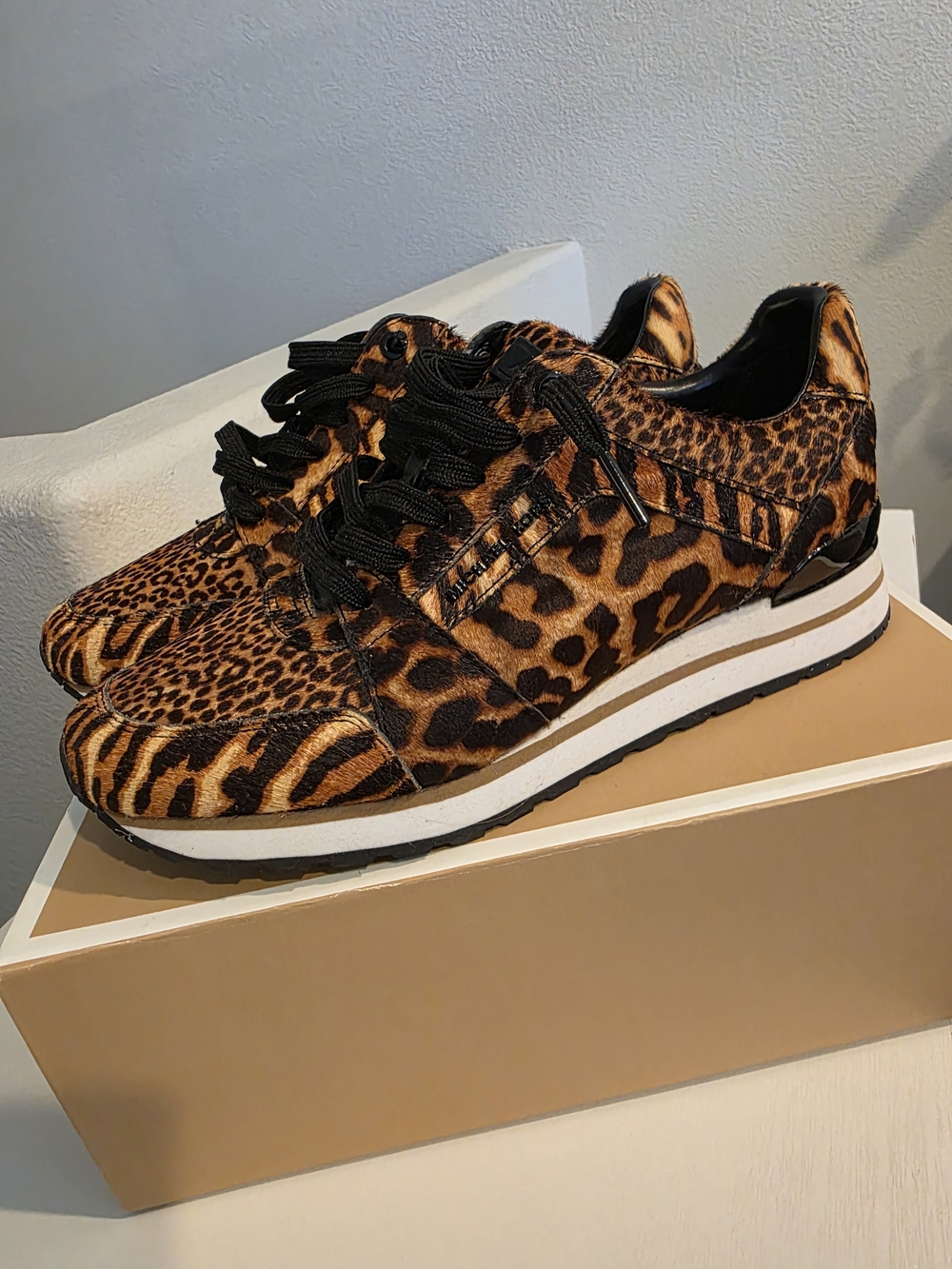 Michael Kors Leopard Print Platform Sneakers - Black & Brown